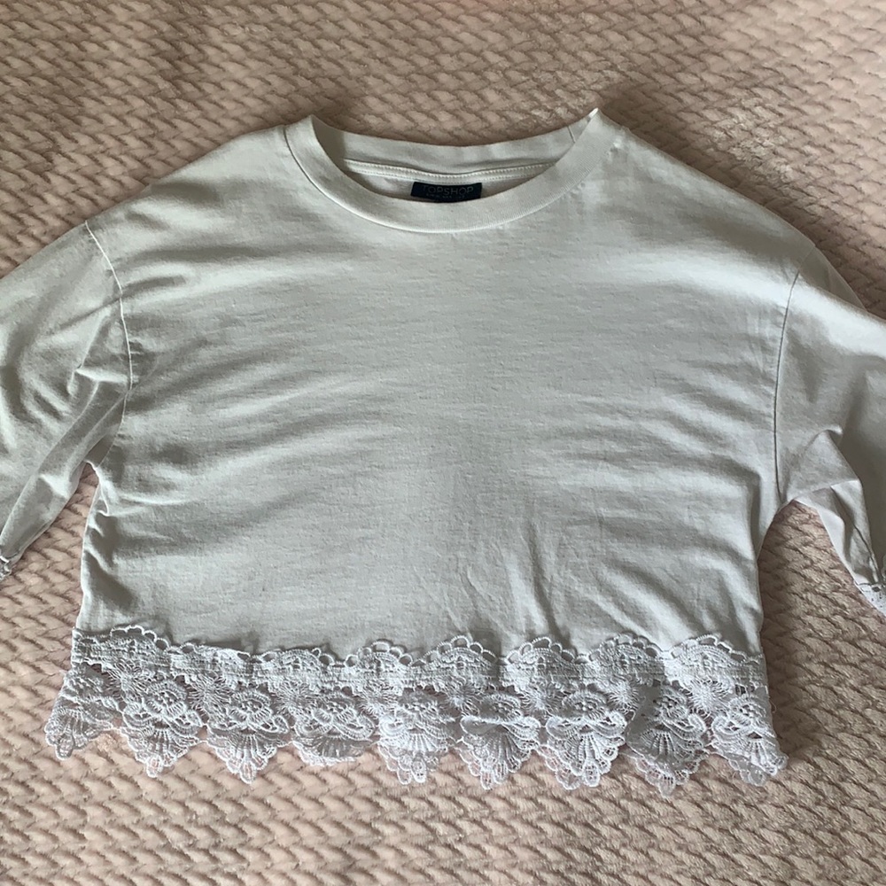 top shop cropped white top w/ lace details